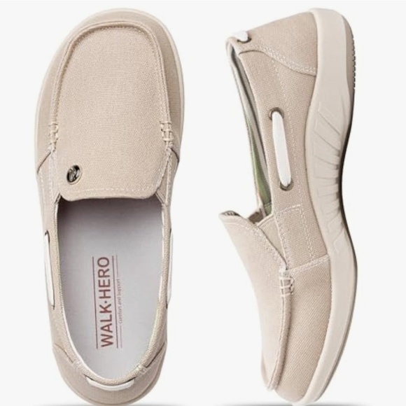 walk hero Shoes - Walk Hero Beige Canvas Slip-On Shoes 8.5 Plantar Fascitis Arch Support Walking